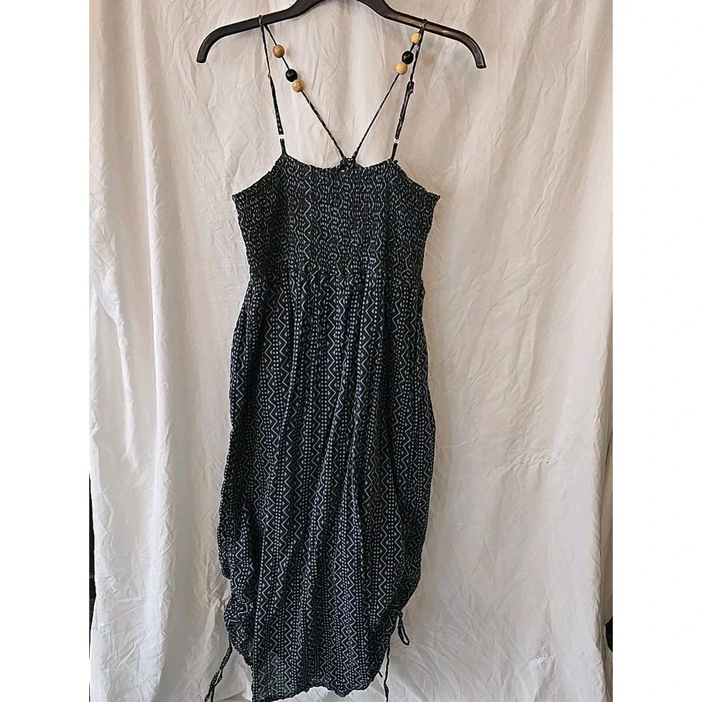 Funky People Dress Sz M Boho Hippie Festival Smock Bodice Wood Beads Bubble Hem‎